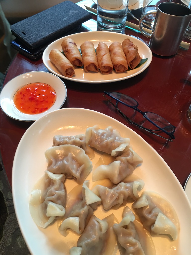 fried spring rolls and steamed pork dumplings