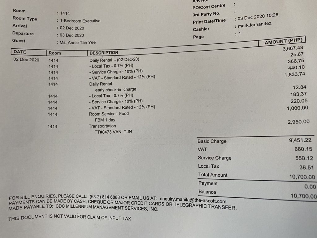 Citadines receipt