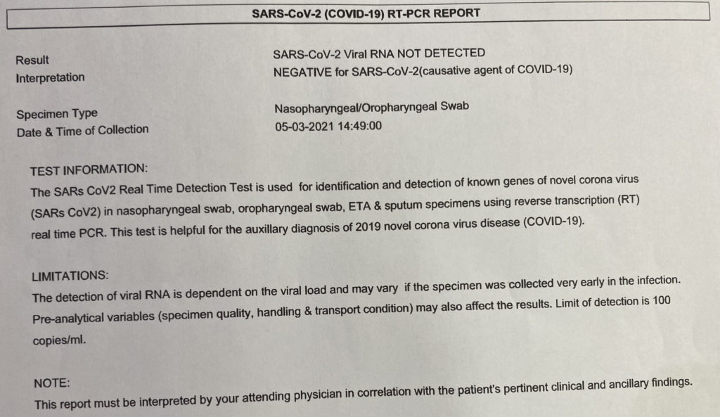 covid test result