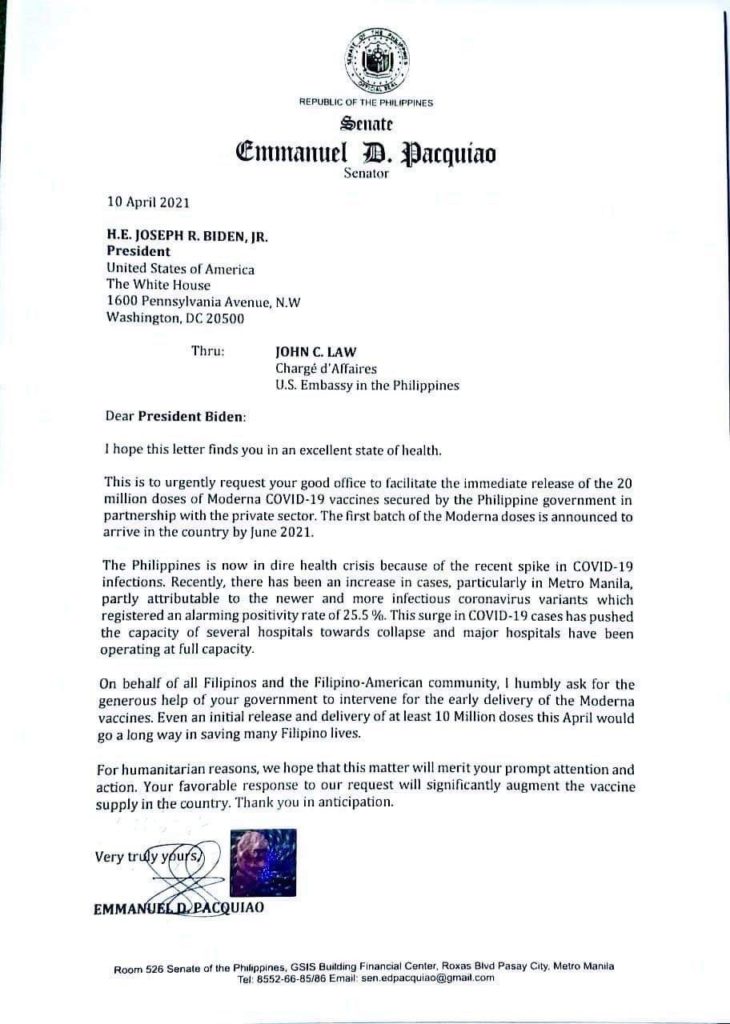 Pacquiao letter