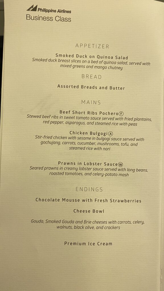 in flight menu