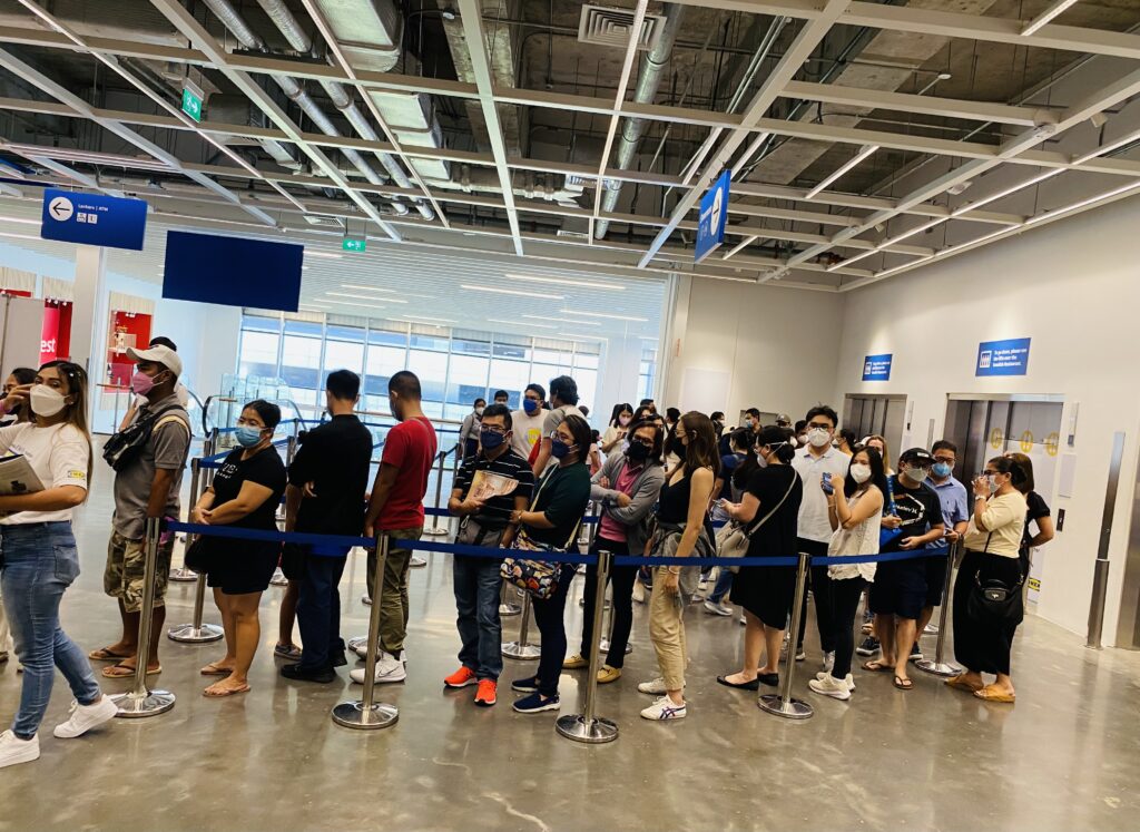IKEA customers wait in line